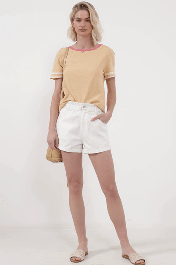 H6355W White Denim Plus High Waist Roll Up Denim Short Gif